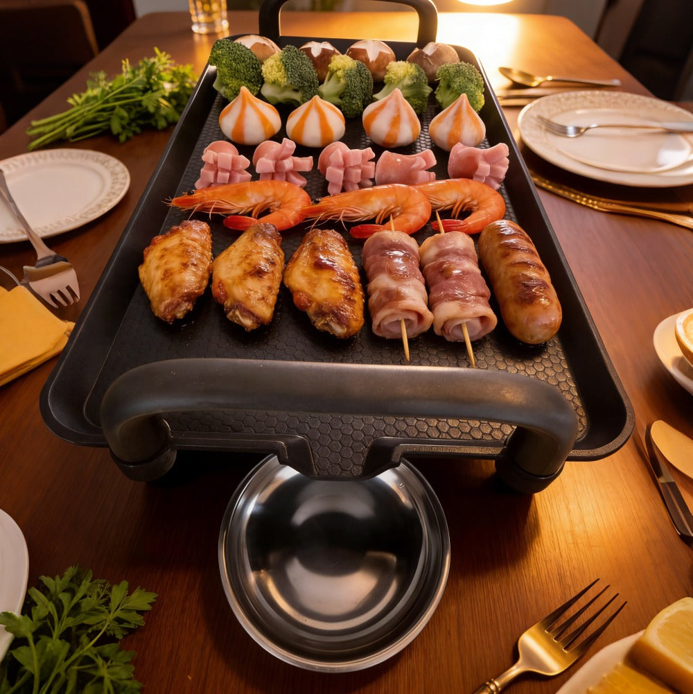 Rectangular Electric Griddle in 15.35 x 8.66 or 22.83 x 10.24 Inches with End Handles and Drip Area