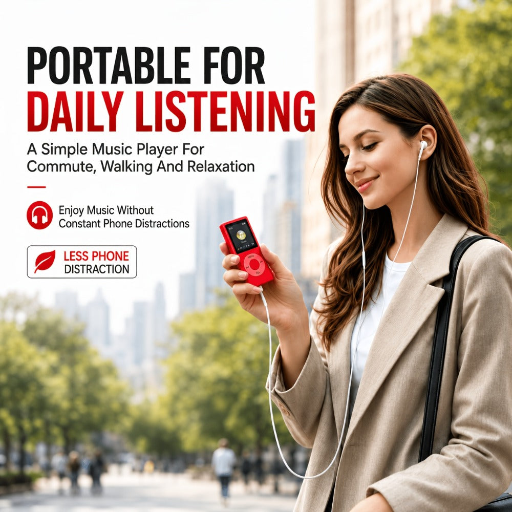 Aluminum Alloy MP3 Player 64GB with Earphone & Charging Cable, Slim 1.8 Inch LCD Portable Music Player, 200mAh Rechargeable Battery, Supports MP3 WMA FLAC APE, TF Micro SD Card Up to 64GB (Card Not Included)