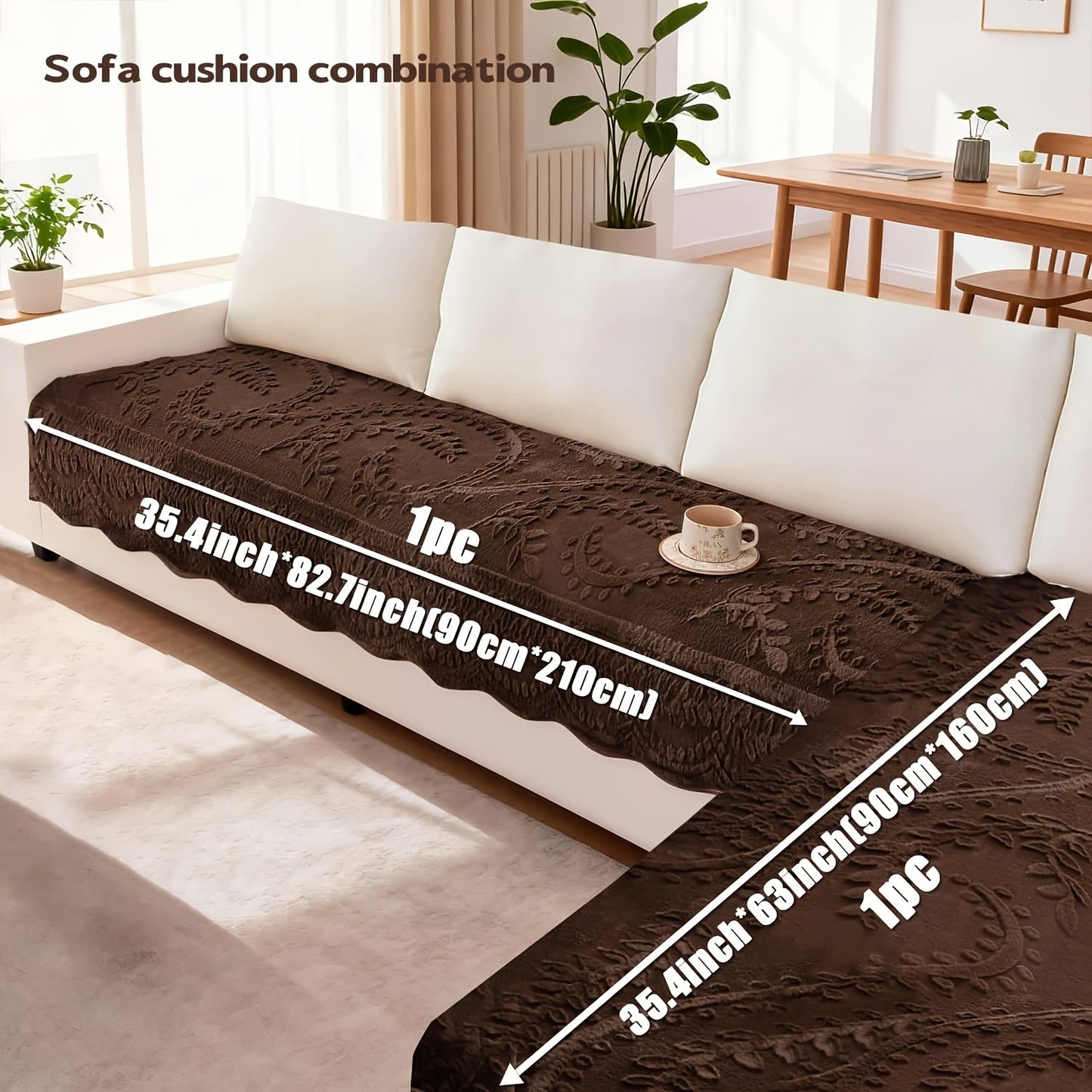 Sofa Cover Quilted Faux Rabbit Fur Plush Panels in 35.43-Inch Width with Seat, Pillowcase and Two-Piece Options