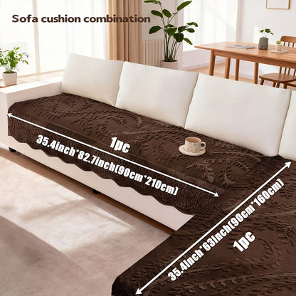 Sofa Cover Quilted Faux Rabbit Fur Plush Panels in 35.43-Inch Width with Seat, Pillowcase and Two-Piece Options