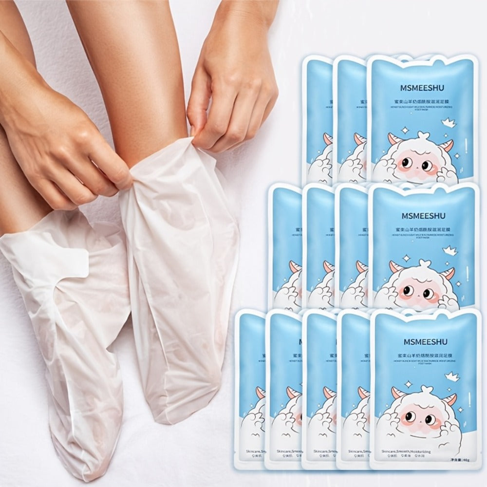 Moisturizing Foot Mask Socks with Goat Milk, Niacinamide & Ceramides — Exfoliating Cracked Heel Treatment, Hyaluronic Acid & Allantoin for Soft Smooth Feet, Hand & Foot Mask Set 10 Pairs