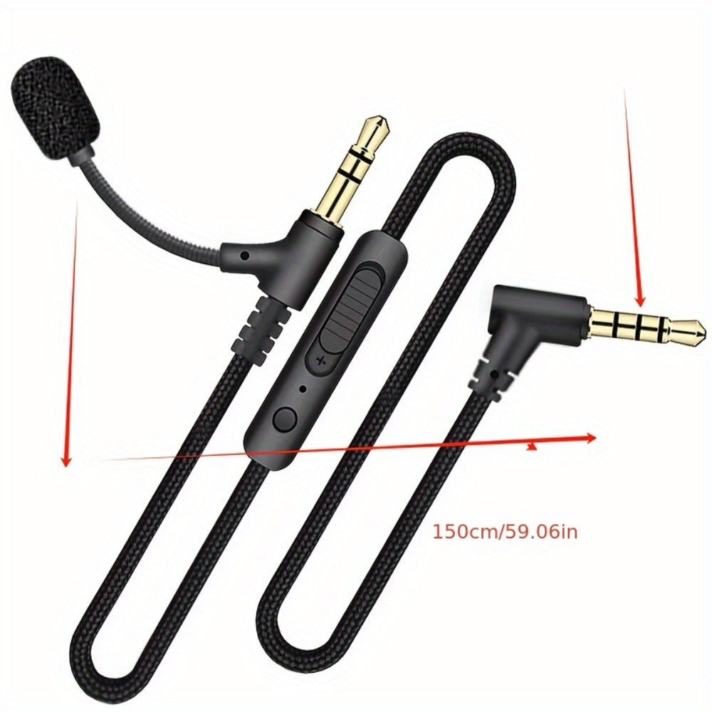 3.5 mm Male-to-Male AUX Audio Cable, 59.06 Inch Cord with Inline Volume Control and Dual Mini Microphones
