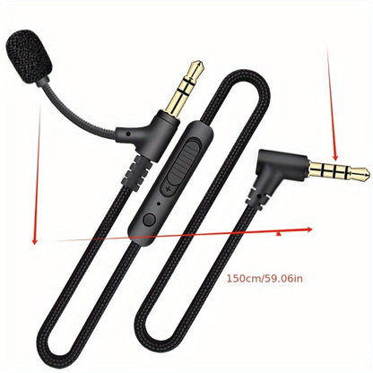 3.5 mm Male-to-Male AUX Audio Cable, 59.06 Inch Cord with Inline Volume Control and Dual Mini Microphones