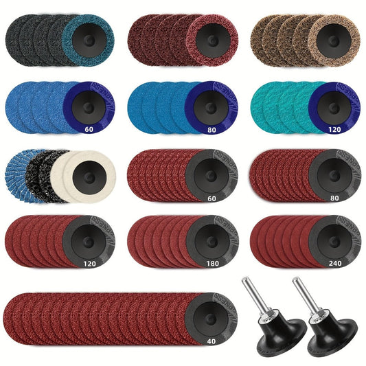 108pcs 2 Inch Sanding Discs Set with 1/4" Holder – Roloc Quick-Change Surface Conditioning Discs for Die Grinder, Rust & Paint Removal, Polishing & Grinding