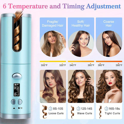 Cordless Automatic Curl-Chamber Iron with Display, USB Charging and Three Color Options Pictured