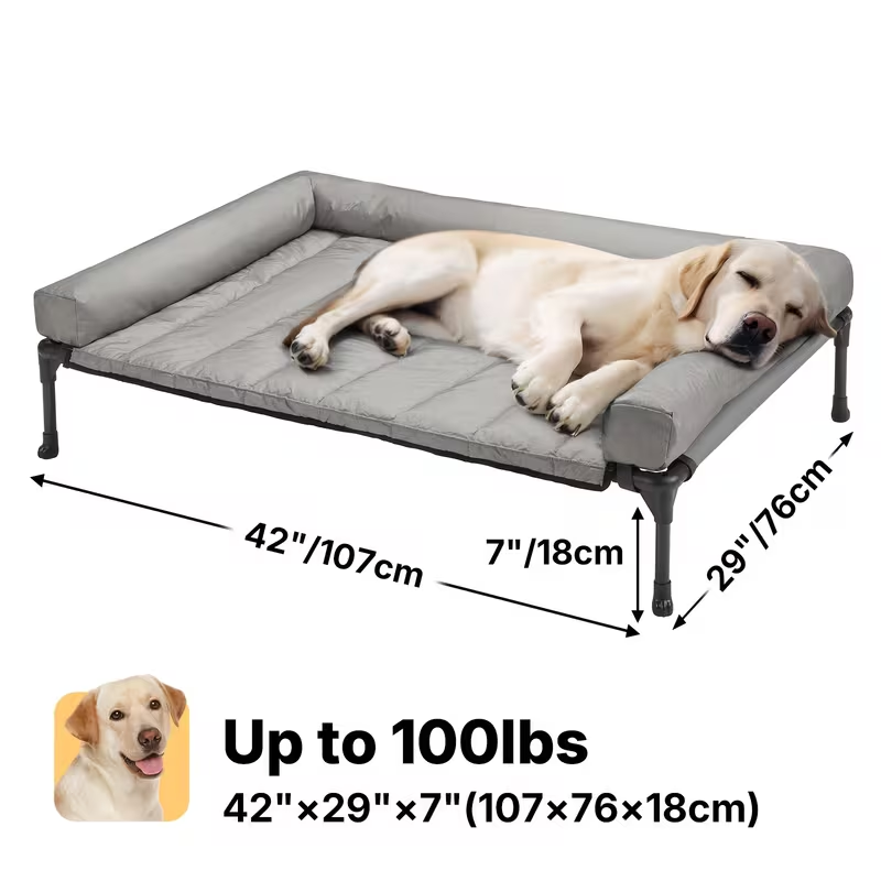 Elevated Dog Bed with Teslin Mesh Cot, Powder-Coated Steel Frame and Removable Bolster Top in Four Sizes