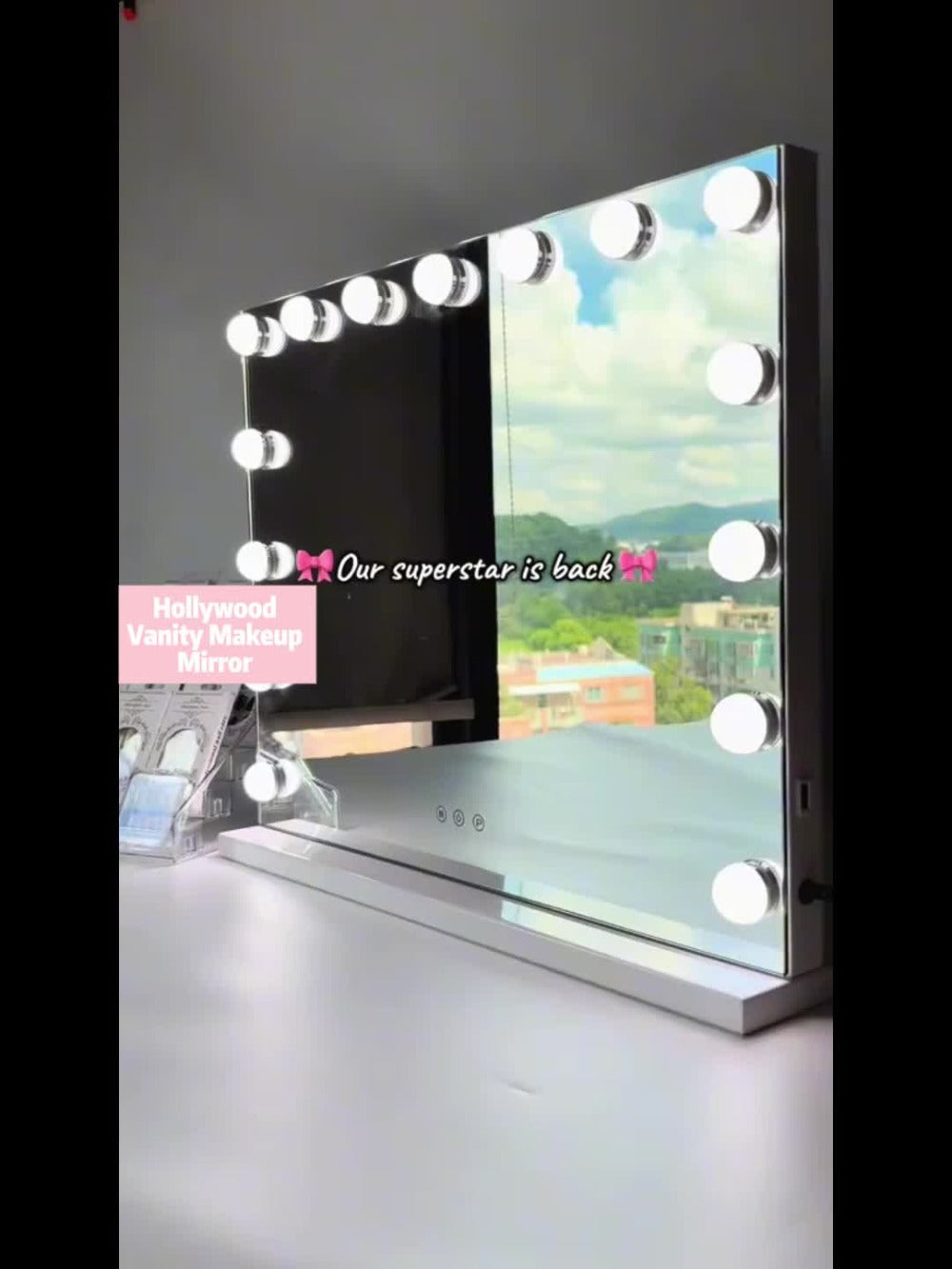 Hollywood Vanity Mirror with Lights – 15 LED Bulbs, 3 Color Modes, Dimmable Brightness, 23x18 Inch, USB & Type-C Charging, Touch Control, Desk & Wall Mount, Metal Frame Makeup Mirror