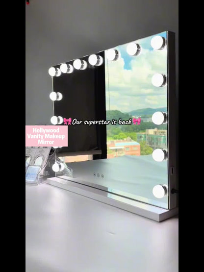 Hollywood Vanity Mirror with Lights – 15 LED Bulbs, 3 Color Modes, Dimmable Brightness, 23x18 Inch, USB & Type-C Charging, Touch Control, Desk & Wall Mount, Metal Frame Makeup Mirror