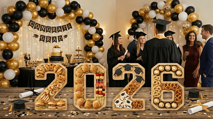 Party Decorations Fillable Wood-Look Letter and Number Trays with BABY, ONE, 2026 or GRAD Options