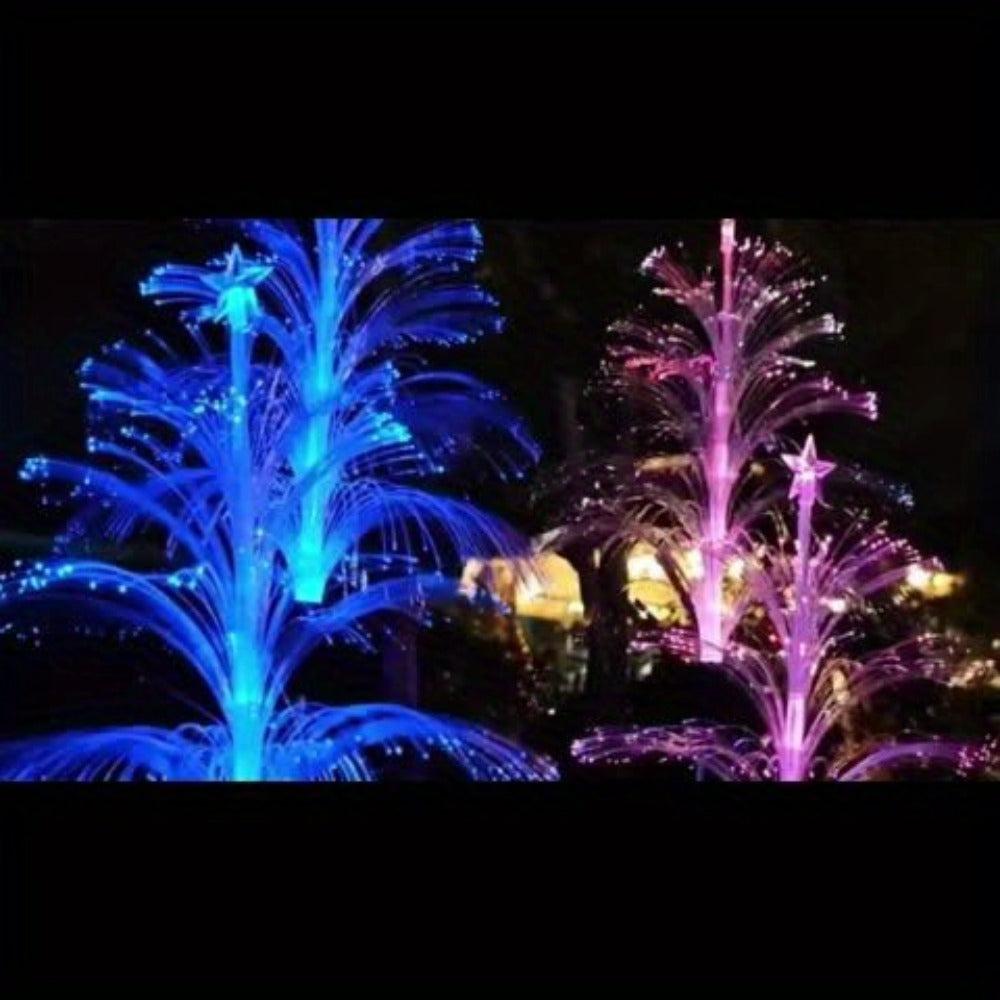 Solar Garden Light Fiber Optic Christmas Tree Stakes with 7-Color LEDs and 2 or 5-Layer Star Options