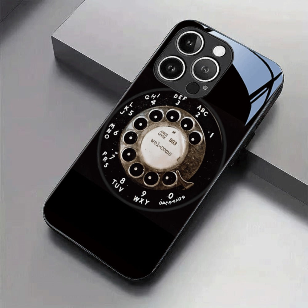 Vintage Rotary Dial Tempered Glass Phone Case for iPhone 17 Pro Max 16 15 14 13 12 Pro Max Plus Mini X XS XR – Retro Aesthetic Hard Cover Slim Fit Shockproof