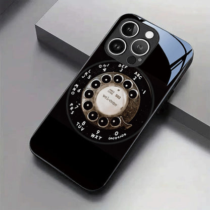 Vintage Rotary Dial Tempered Glass Phone Case for iPhone 17 Pro Max 16 15 14 13 12 Pro Max Plus Mini X XS XR – Retro Aesthetic Hard Cover Slim Fit Shockproof