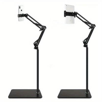 Floor-Standing Phone and Tablet Holder with Articulating Arm, Rotating Clamp and Exact 68.9-Inch Option