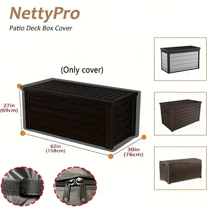 Black Patio Deck Box Cover with Buckle Straps in 51-, 58- or 62-Inch Length Options and Three Profiles