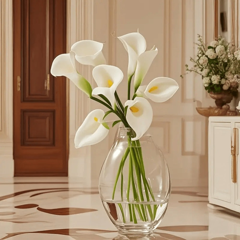 Artificial Calla-Style Flower Bouquet, 20-Piece 13.5-Inch Stem Set in White, Black, Red or Orange