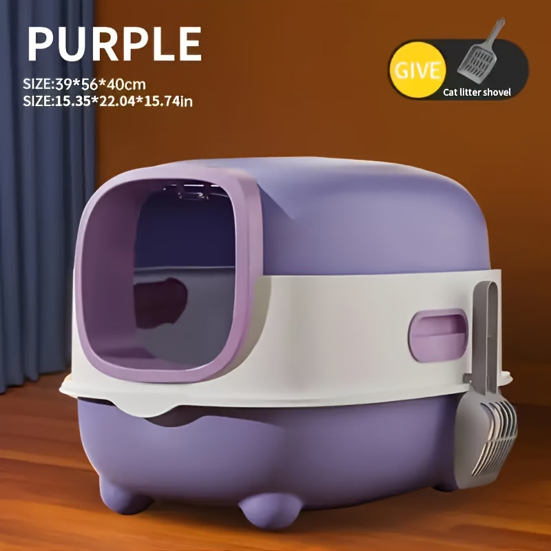 Hooded Cat Litter Box 5 Colors – Fully Enclosed Spill-Proof Design with Scoop Included | Easy to Assemble, Clean & Store | Odor-Reducing Covered Litter Box for Small to Medium Cats | Pink, Gray, Purple, Blue & Green