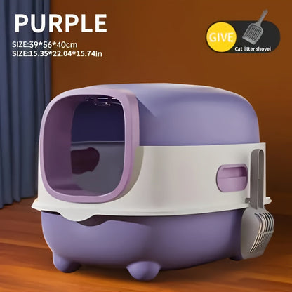 Hooded Cat Litter Box 5 Colors – Fully Enclosed Spill-Proof Design with Scoop Included | Easy to Assemble, Clean & Store | Odor-Reducing Covered Litter Box for Small to Medium Cats | Pink, Gray, Purple, Blue & Green