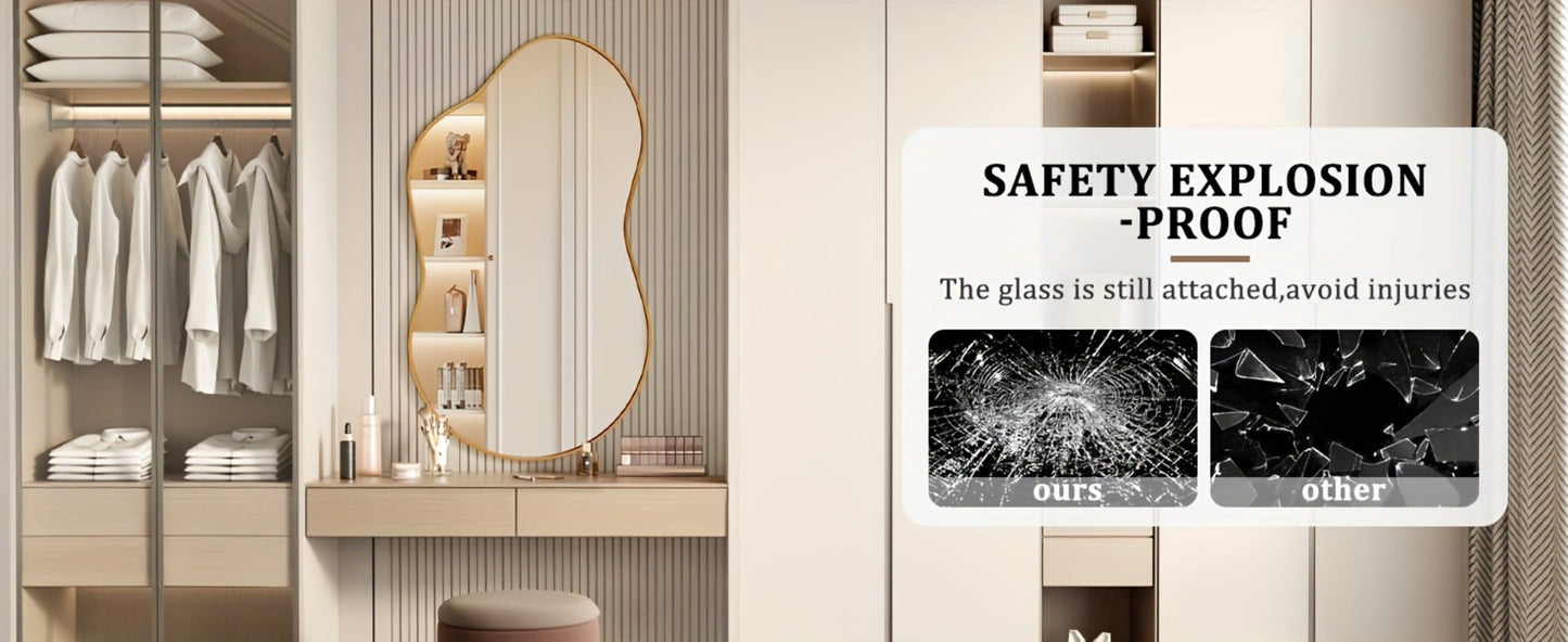 Boho Irregular Wall Mirror - Gold Aluminum Alloy Frame Asymmetrical Decorative Mirror for Bathroom Bedroom Living Room Entryway Cloakroom Wall Decor