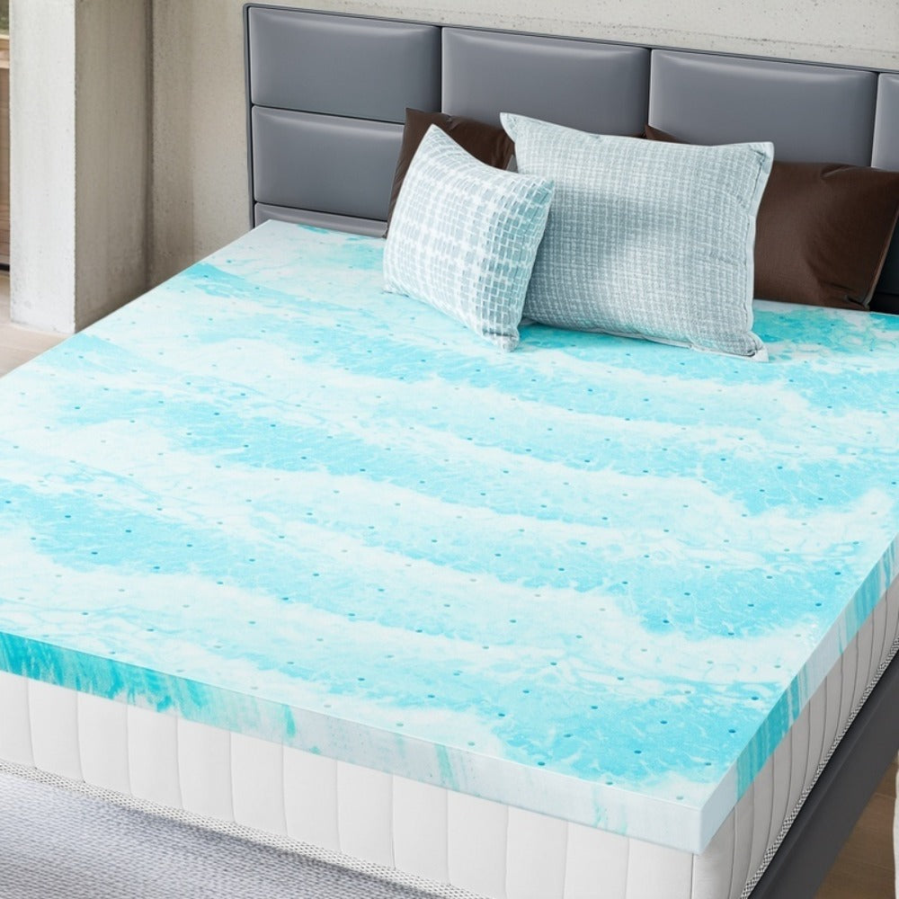 Mattress Topper Cooling-Gel Swirl Foam in 2- or 3-Inch Sizes with Gray Foam Pillow Options