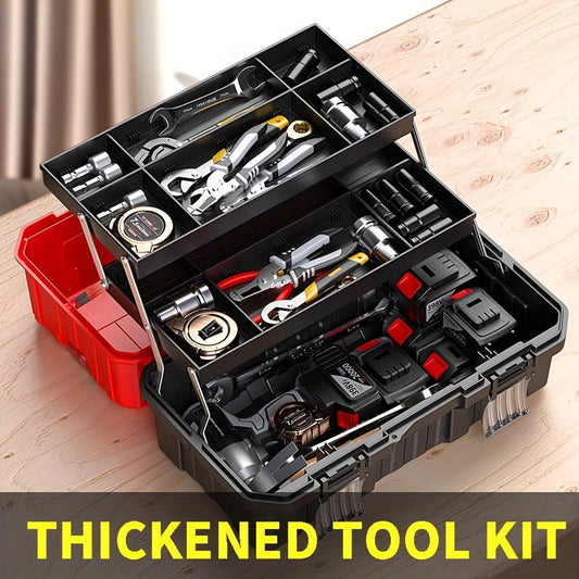 Portable Toolbox Organizer with Tray & Dividers – 17/21 Inch Heavy-Duty 3-Layer Folding Tool Storage Box for Home, Garage & Workshop