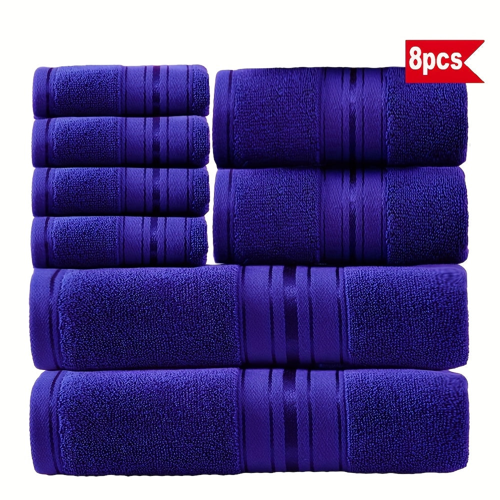 Towel Set 8 Piece 550GSM Pure Cotton Vintage Striped Bath, Hand Towels and Washcloths for Home and Guest Use