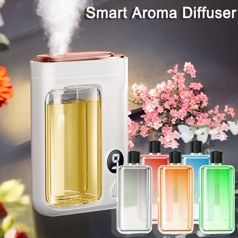 Essential Oil Aromatherapy Diffuser Set – Mini Humidifier with 7 Spray Levels, 1/4/8 Hour Timer, 5.07oz Capacity, Room Decor Scent Diffuser with Hilton, Gardenia, Ocean & Shangri-La Oils