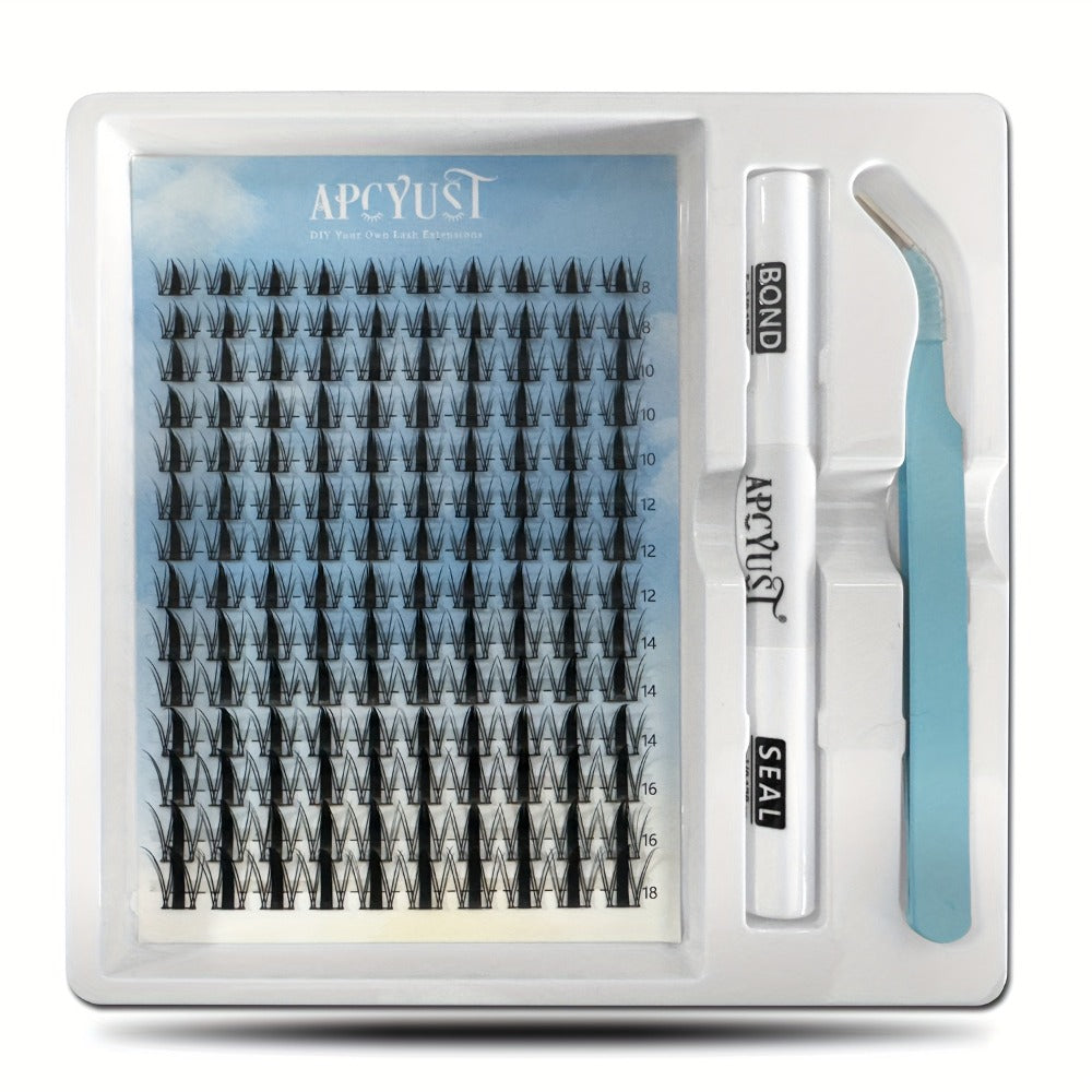 C-Curl Spike Lash Extension Kit with 140 Clusters in Mixed 8-18mm Lengths, Adhesive Tube and Curved Applicator