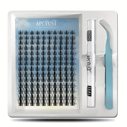 C-Curl Spike Lash Extension Kit with 140 Clusters in Mixed 8-18mm Lengths, Adhesive Tube and Curved Applicator