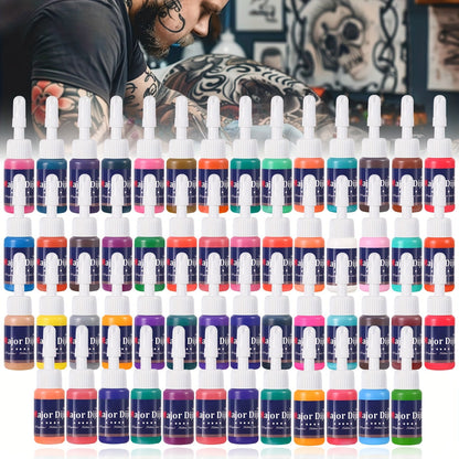 54 Color Tattoo Ink Set Professional - Complete Permanent Tattoo Ink Kit Full Spectrum Vibrant Pigments, Long-Lasting Fade-Resistant Formula, for Rotary Coil & Pen Tattoo Machine, Artists & Beginners