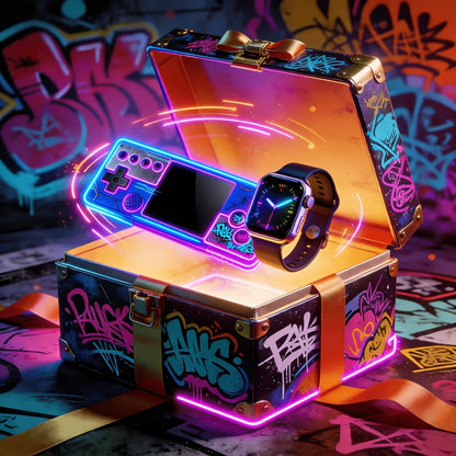 Retro Handheld Game Console Smart Watch Set HD Screen - Portable Classic Gaming Device 2-in-1 Bundle, Best Birthday Valentine Christmas Gift for Men Women Friends Family