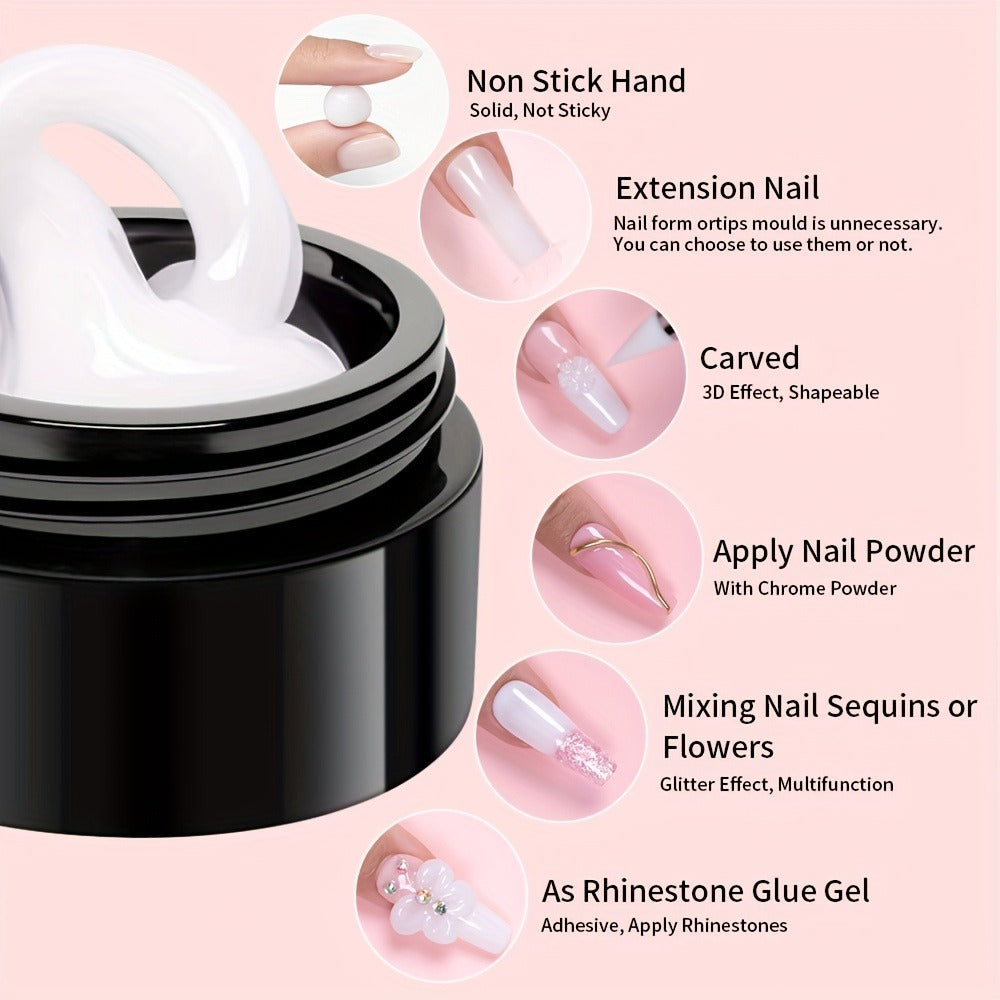 Builder Gel Nail Extension Starter Kit 5pcs Clear Nude Solid — Hard Gel Sculpting Set with Flower Molds & Sculpting Brush for 3D Floral Nail Art, Rhinestone Acrylic Extensions for Women Beginners & Salon