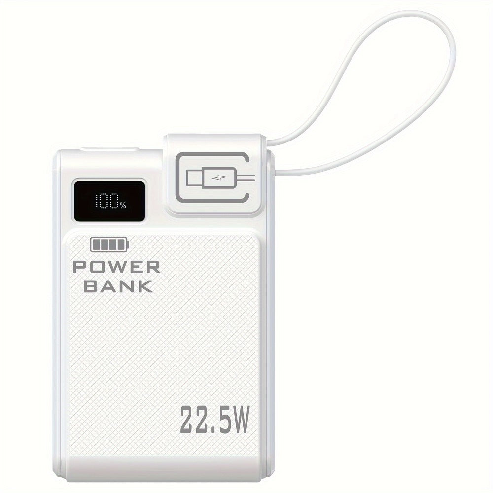 Power Bank 10000mAh 22.5W Fast Charging with Built-in USB-A USB-C Cables – 3 Ports LED Digital Display Portable Charger for iPhone Android Samsung iPad | White Black Green