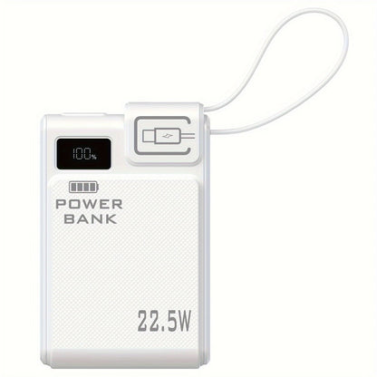 Power Bank 10000mAh 22.5W Fast Charging with Built-in USB-A USB-C Cables – 3 Ports LED Digital Display Portable Charger for iPhone Android Samsung iPad | White Black Green
