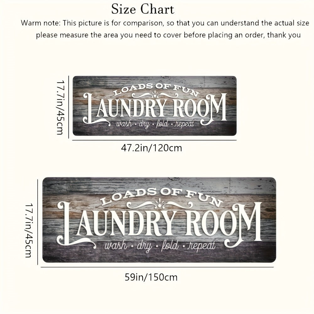 Rustic Laundry Room Runner Mat with Wood-Grain Print and Rubber Backing in Two Long Size Options