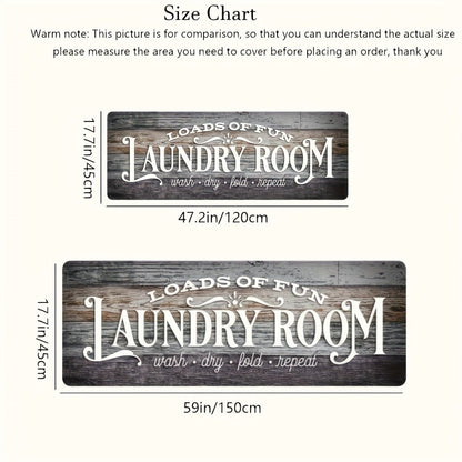 Rustic Laundry Room Runner Mat with Wood-Grain Print and Rubber Backing in Two Long Size Options