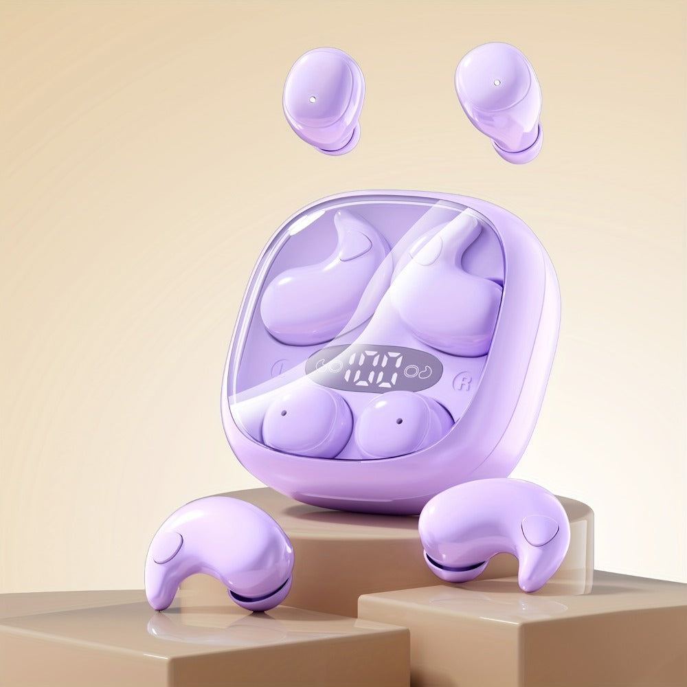 Invisible Two-Pair Sleep Earbud Set with Digital Charging Cases in Purple or Beige for Side-Sleep Listening