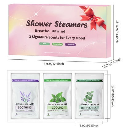 Shower Steamers Gift Set 6 Pcs Individually Wrapped - Natural Essential Oil Aromatherapy Shower Tablets Eucalyptus Lavender Mint Citrus Jasmine, Long-Lasting Spa Shower Bombs for Women & Men
