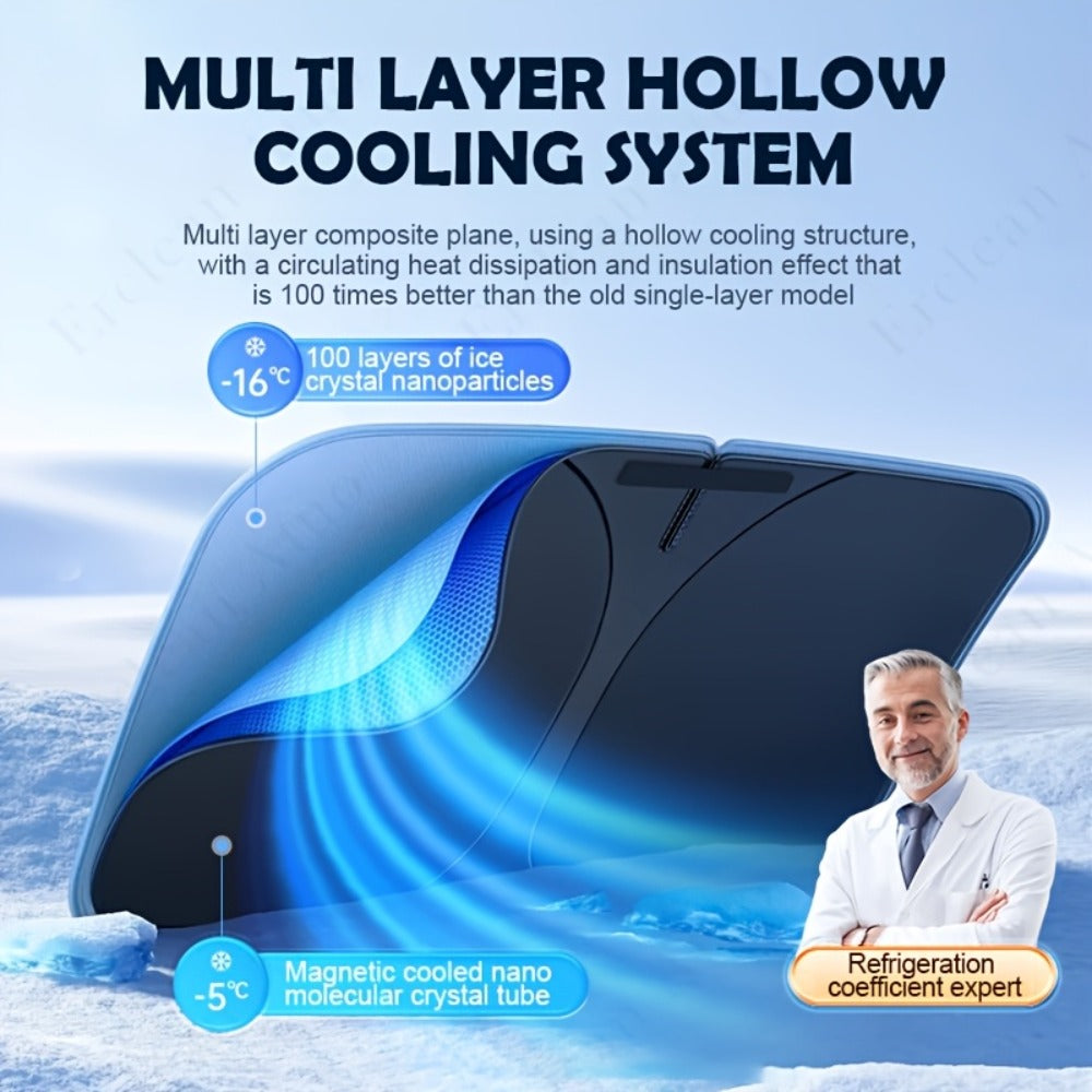 Windshield Sun Shade with Hook & Loop Closure - Foldable Front Window UV Ray Blocker, Dashboard Heat Protector, Universal Fit Car Interior Sun Visor for Cooler Cabin