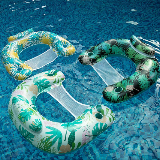 Pool Float Noodle Sling Chair Three-Pack with Mesh Center, Inflatable Side Bolsters and Cup Holder