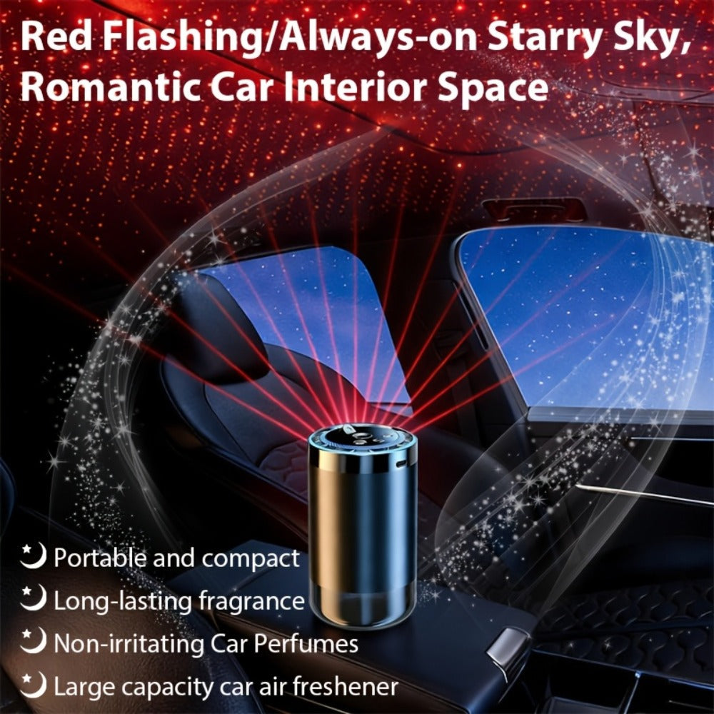 4-in-1 Car Air Freshener Diffuser with Starry Sky Projection – Aromatherapy Humidifier Dynamic Ambient Light, USB Powered, Hilton Cologne Ocean Scents, Fits All Cars | 1 or 3 Bottle Bundle