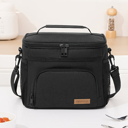 Insulated Lunch Bag with Adjustable Shoulder Strap, Dual Zippers and Black, Grey or Blue Color Options