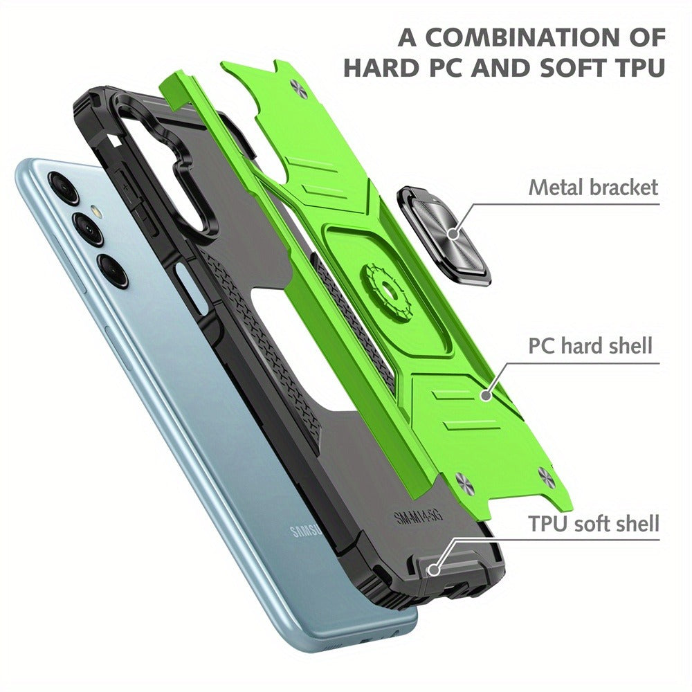 Phone Case Dual-Layer PC and TPU Ring Kickstand Cover with Magnetic Car Mount Plate for Samsung Galaxy A15 5G