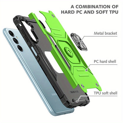 Phone Case Dual-Layer PC and TPU Ring Kickstand Cover with Magnetic Car Mount Plate for Samsung Galaxy A15 5G
