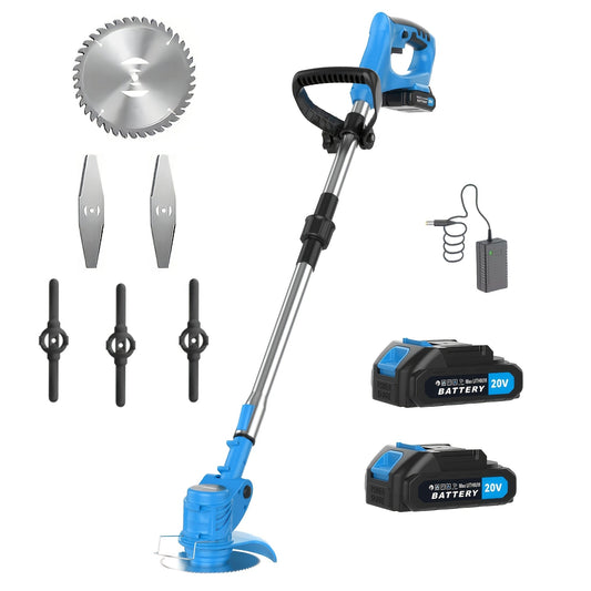 Cordless Lawn Mower 3-in-1 Electric Trimmer Weed Eater Edger Bush Cutter 21V Dual Battery Adjustable Height Swivel Head Lightweight for Small Yards Patios Gardens