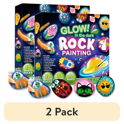 Rock Painting Kit for Kids Glow in the Dark – 10 Rocks Metallic & Glow Paints Gems Glitter Brushes Stickers All-in-One Craft Set for Boys Girls Ages 6+ Birthday Easter Christmas Gift