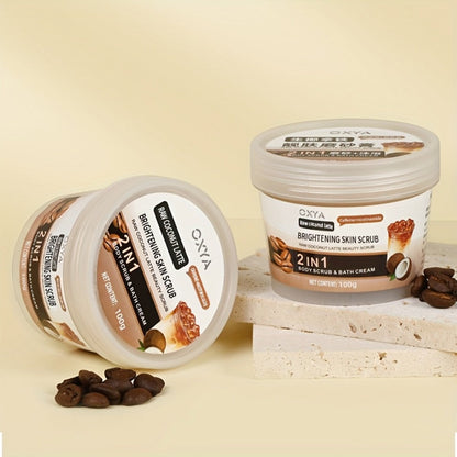 Exfoliating Body Scrub with Coconut Oil & Shea Butter — Raw Coconut Latte Sugar Scrub for Women, Deep Moisturizing Face & Body Exfoliator, Gentle Non-Irritating Formula, All Skin Types
