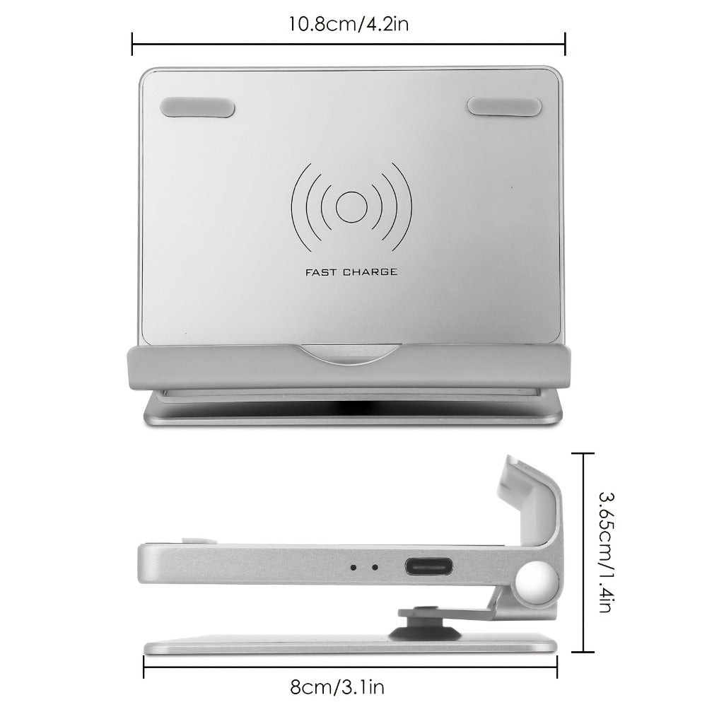 360° Rotatable Wireless Charger Phone Stand 15W Zinc Alloy Hands-Free Holder for Google Pixel 9 Pro XL 8a 8 Pro 7a 7 Pro, Samsung Galaxy S24 Ultra S23 S22, iPhone 16 15 14 13 12 All Qi Android – Silver