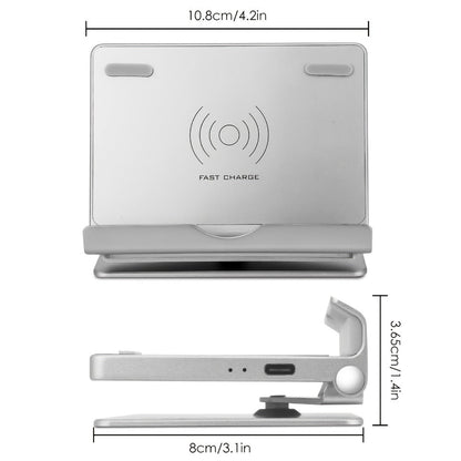360° Rotatable Wireless Charger Phone Stand 15W Zinc Alloy Hands-Free Holder for Google Pixel 9 Pro XL 8a 8 Pro 7a 7 Pro, Samsung Galaxy S24 Ultra S23 S22, iPhone 16 15 14 13 12 All Qi Android – Silver