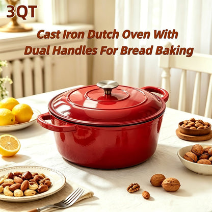 Enameled Cast Iron Dutch Oven with Lid & Dual Handles, Non-Stick Enamel Coated Heavy Duty Cookware for Bread Baking, Braising & Slow Cooking, Superior Heat Retention, Orange, Red & Blue