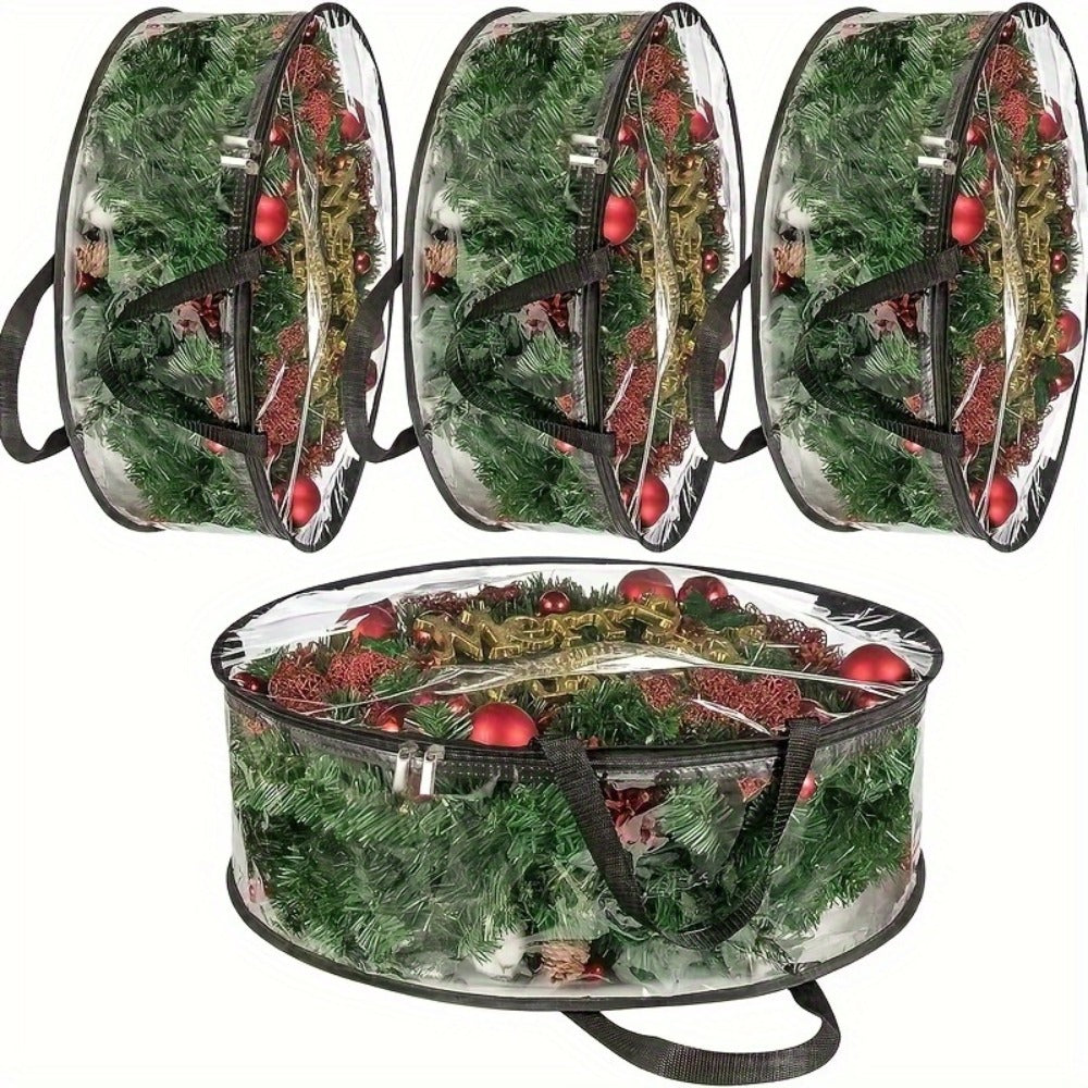Transparent Wreath Storage Bag Sets in 24- or 30-Inch Sizes with Two- or Four-Piece Options and Handles